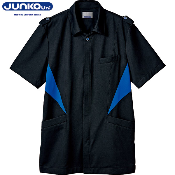モンブラン Junkouni Ju851 03 メンズ半袖ジャケット ブラック ブルー カラートリコット 医療白衣ユニフォーム Com